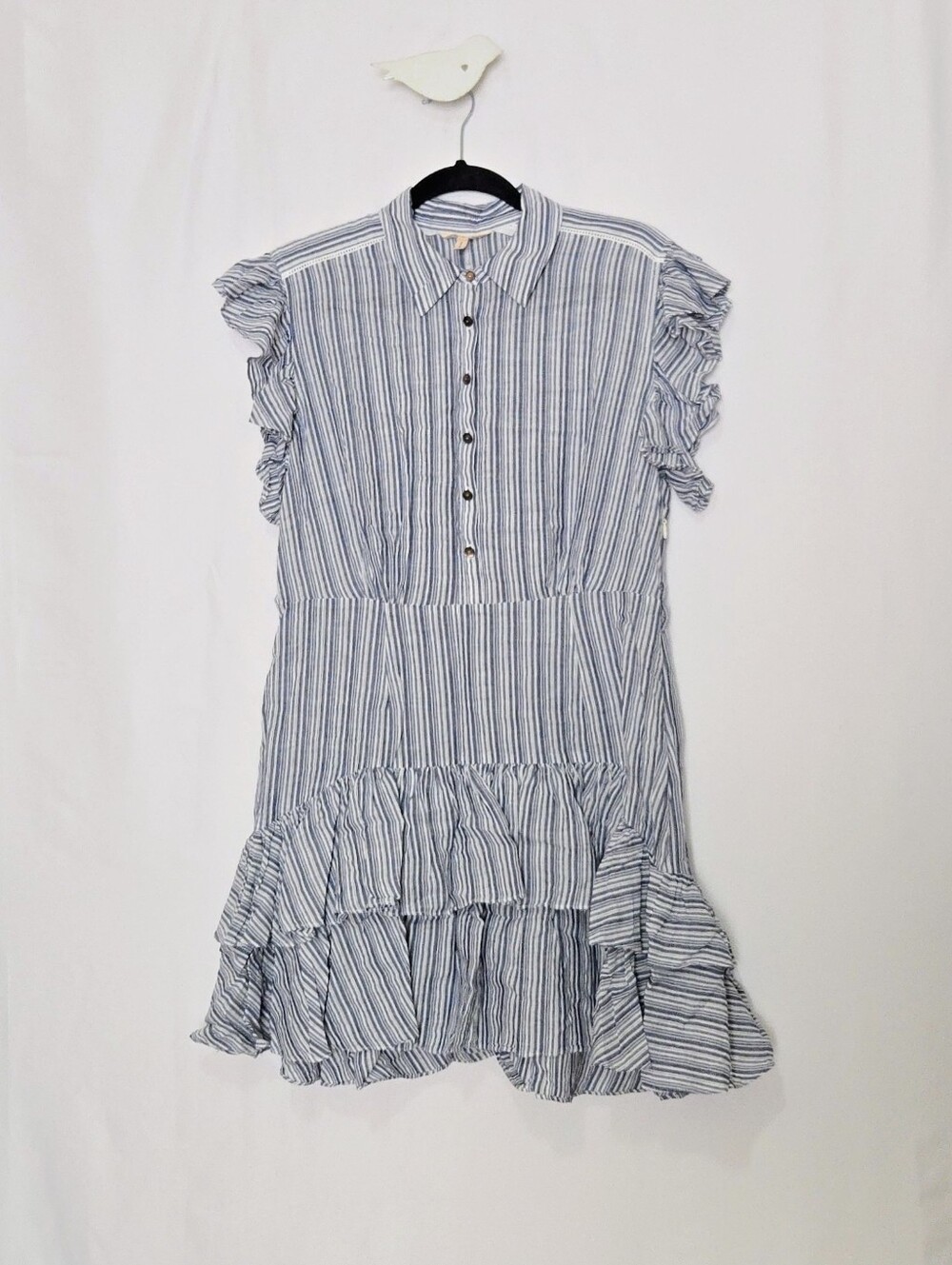 Rebecca Taylor Yarn Dyed Striped Dress in "Blue Milk" - Tiered Ruffles - Size 10